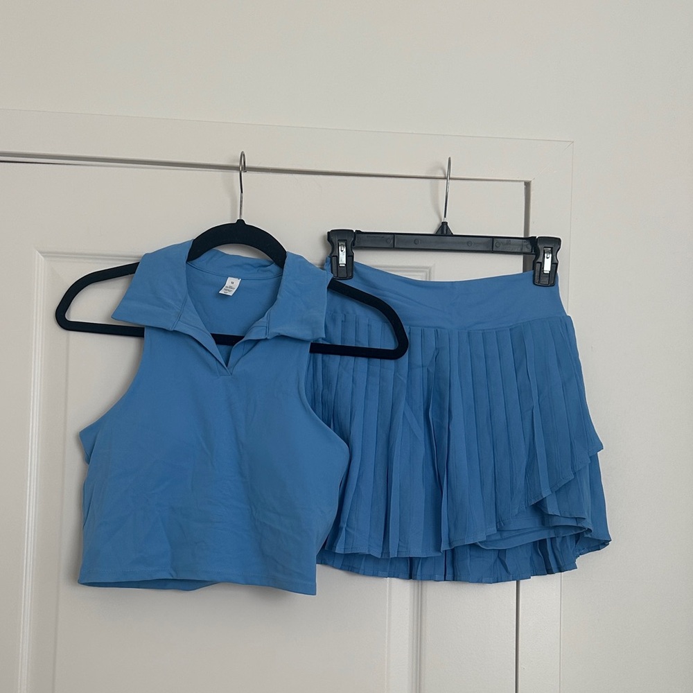 Blue Sleeveless Top and Pleated Skirt Set